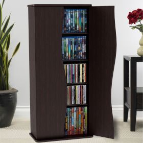 Multimedia Cabinet, 5 Sliding Dividers, Push to Open Magnetic Doors, 2 Fixed Shelves, 4 Adjustable Shelves in Espresso Brown