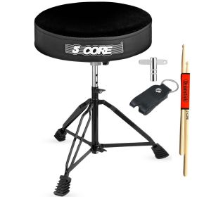 5 Core Drum Throne Padded Guitar Stool Height Adjustable Drummer Seat Music Chair for Adults And Kids - MIDNIGHT BLACK