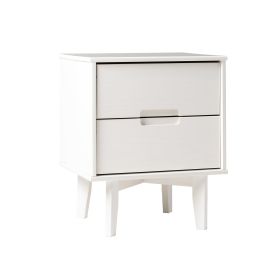 Mid-Century Modern 2-Drawer Solid Wood Nighstand with Cutout Handles - White