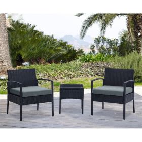 Manhattan Comfort Noli Steel Rattan 3-Piece Patio Conversation Set with Cushions in Grey