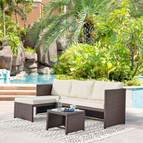 Manhattan Comfort Menton Steel Rattan 2-Piece Chair Lounge and 2 Seater with Coffee Table Patio Set in Cream