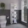 Crovie Linen 63-inch High Bathroom Cabinet Linen Storage Cabinet with Seven Open Shelves