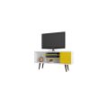 Manhattan Comfort Liberty 53.14" Mid-Century Modern TV Stand with 5 Shelves and 1 Door in White and Yellow with Solid Wood Legs