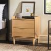 Mid-Century Modern 2-Drawer Solid Wood Nightstand – Natural Pine