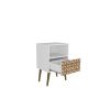 Manhattan Comfort Liberty Mid-Century Modern Nightstand 1.0 with 1 Cubby Space and 1 Drawer in White and 3D Brown Prints