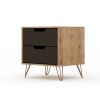 Manhattan Comfort Rockefeller 2.0 Mid-Century Modern 2-Drawer Nightstand Nature and Textured Grey