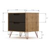 Manhattan Comfort Rockefeller 2.0 Mid-Century Modern 2-Drawer Nightstand Nature and Textured Grey