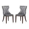 Manhattan Comfort Reine Grey and Walnut Velvet Dining Chair (Set of Two)