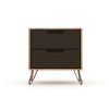 Manhattan Comfort Rockefeller 2.0 Mid-Century Modern 2-Drawer Nightstand Nature and Textured Grey