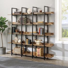 5 Tier Bookcase Home Office Open Bookshelf, Vintage Industrial Style Shelf with Metal Frame, MDF Board (Color: BROWN)