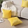 Krifey Throw Pillow Covers Velvet Decorative Square Pillowcase Soft Cushion Case for Summer Couch Bedroom 18x18 Inch Lemon Yellow, Pack of 2